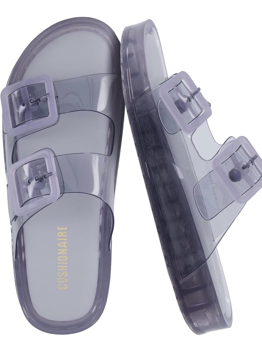 Lavender Transparent Dual-Buckle Slide Sandals